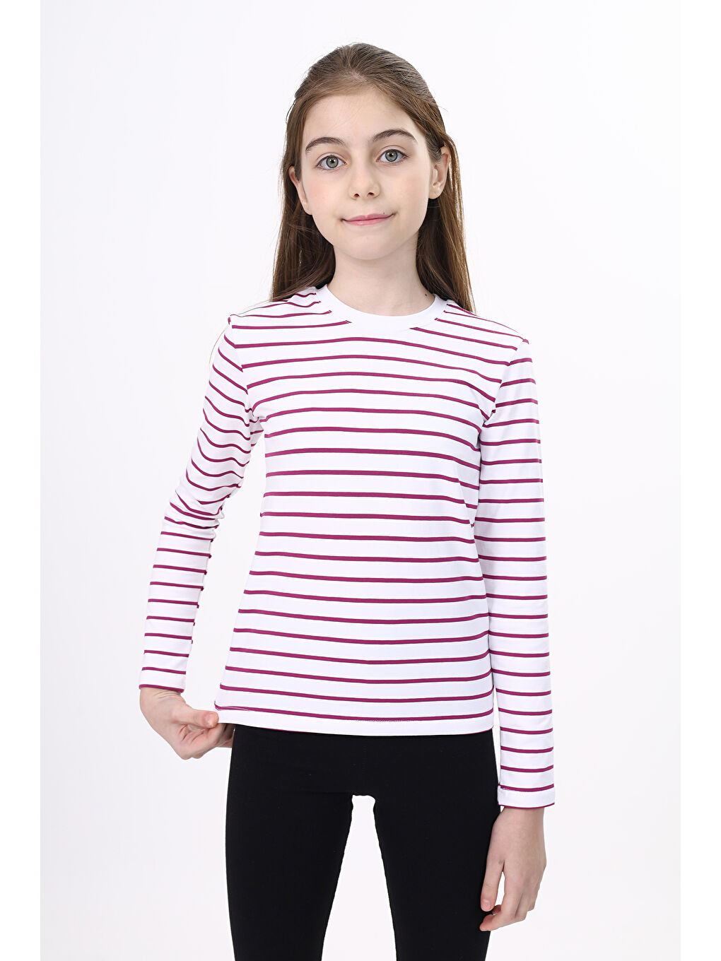 Mürdüm Unisex Çocuk Çizgili Tişört-5