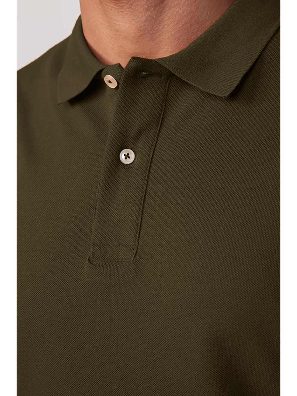 Erkek Regular Fit Klasik Kesim %100 Pamuk Düz Pike Haki Polo Yaka Tişört-4