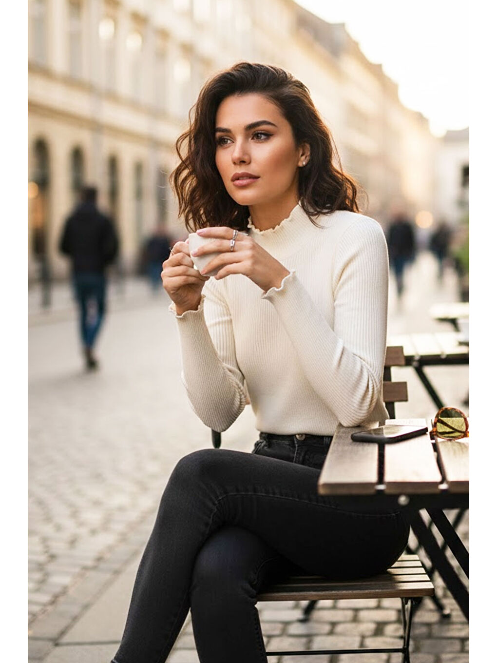 Ekru Kadın Krem Yarım Balıkçı Detaylı Triko Kazak-2