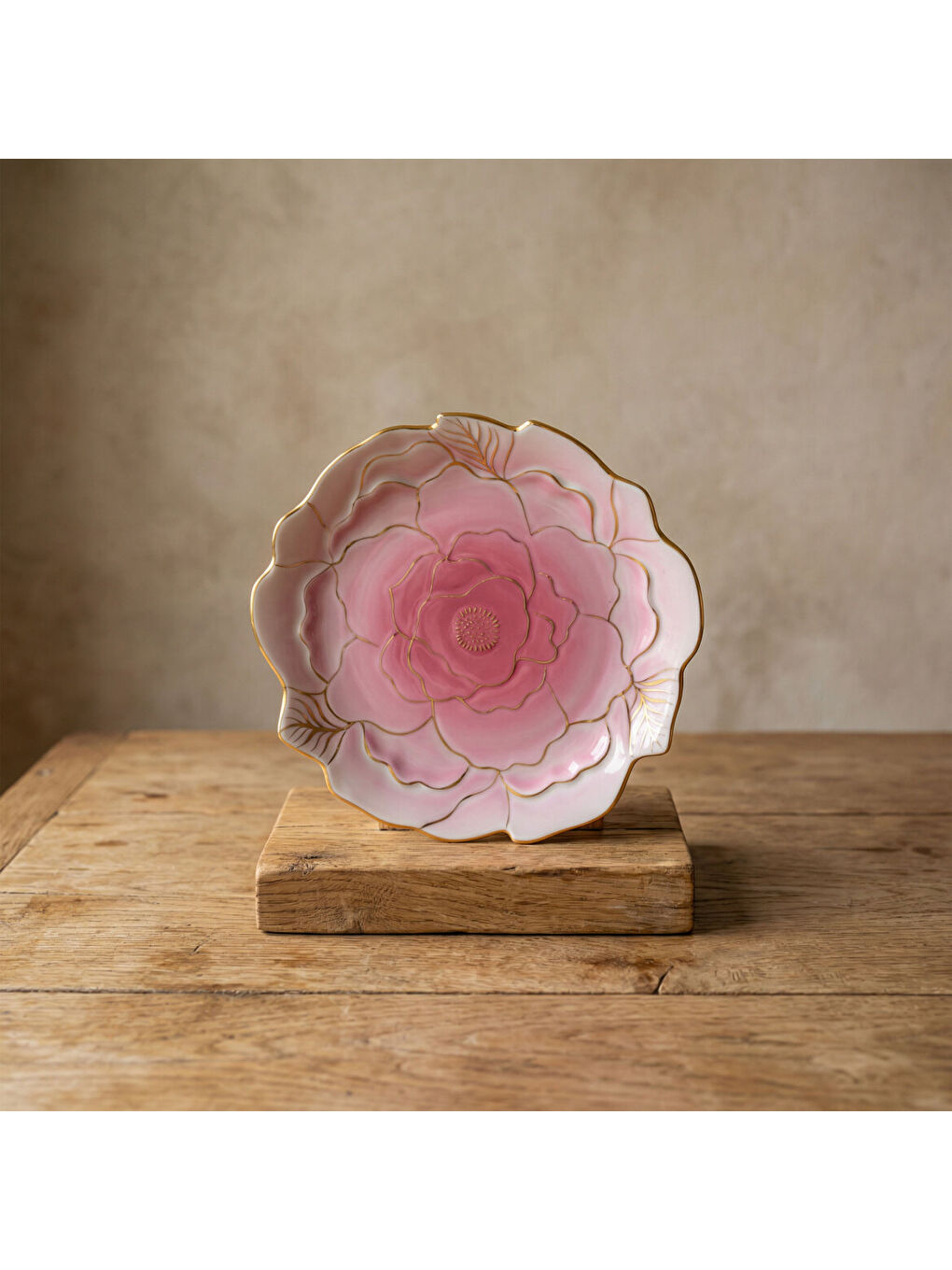 Ekru Rose Premium El Dekoru Dekoratif Porselen Tabak 21 cm