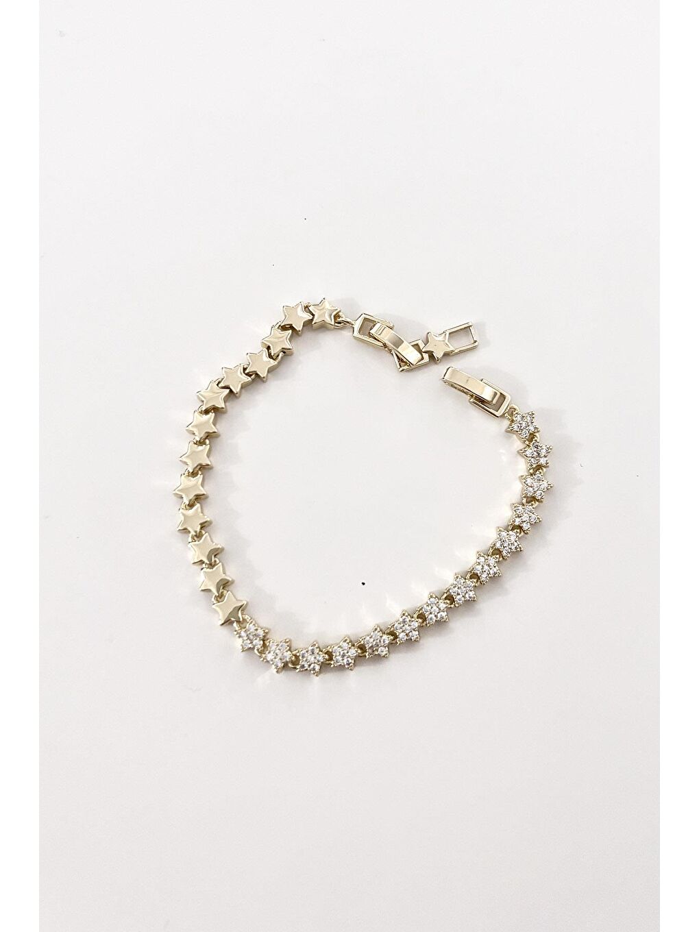 Sarı Zirkon Taşlı Gold Yıldız Motifli Vip Bileklik