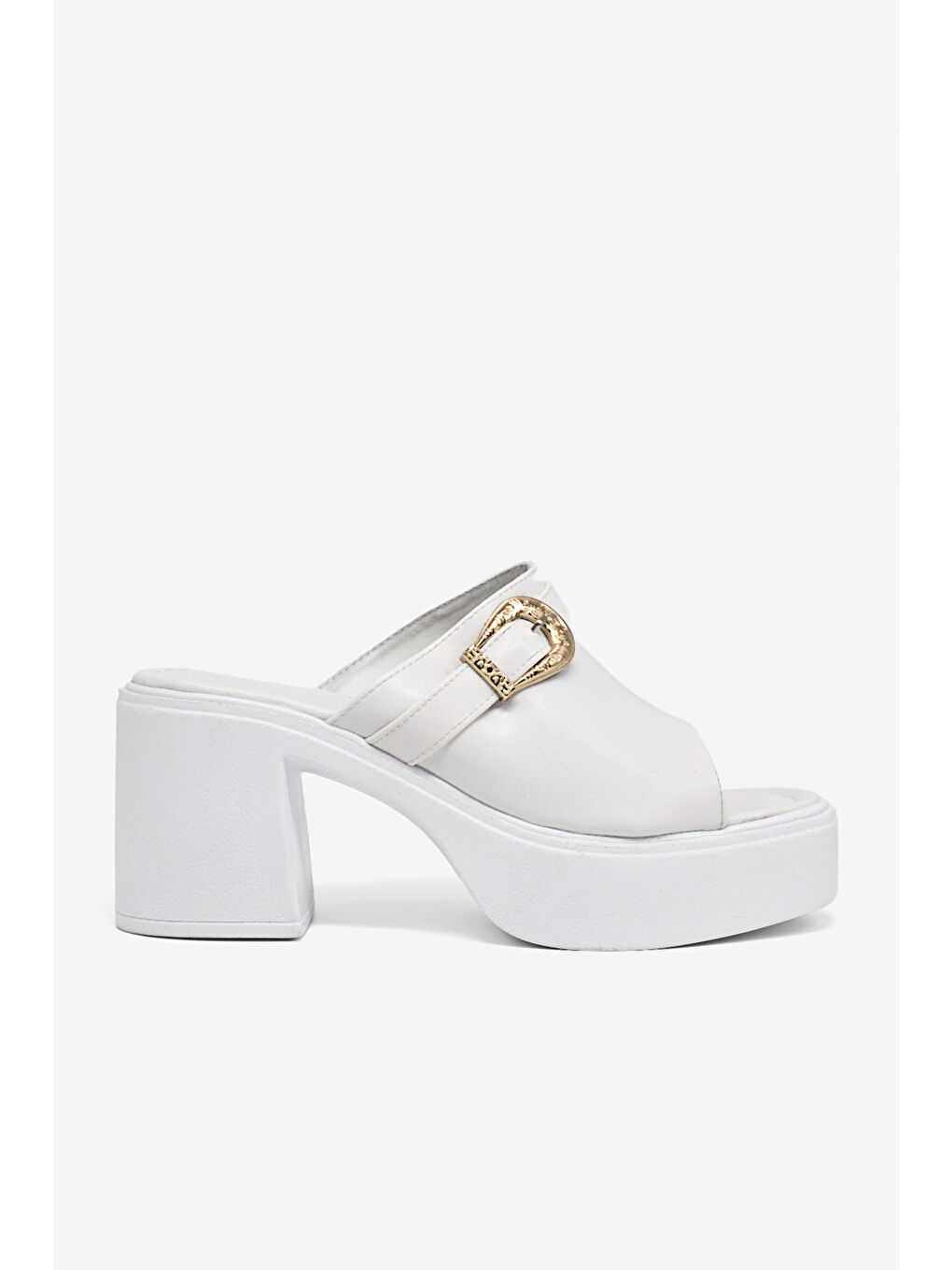 Kadın Beyaz Yüksek Tabanlı Rahat Tokalı Terlik-1