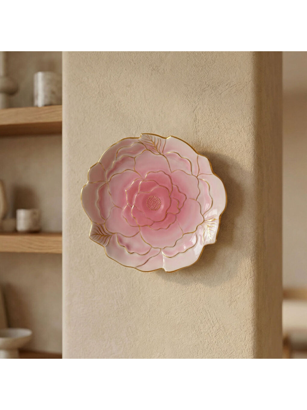 Ekru Rose Premium El Dekoru Dekoratif Porselen Tabak 21 cm-1