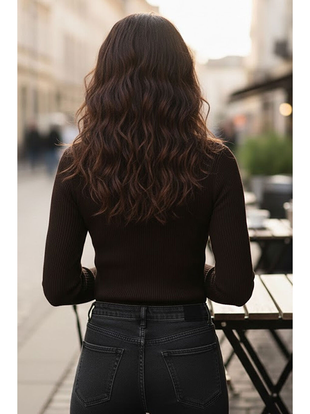 Kadın Kahverengi Yarım Balıkçı Detaylı Triko Kazak-2