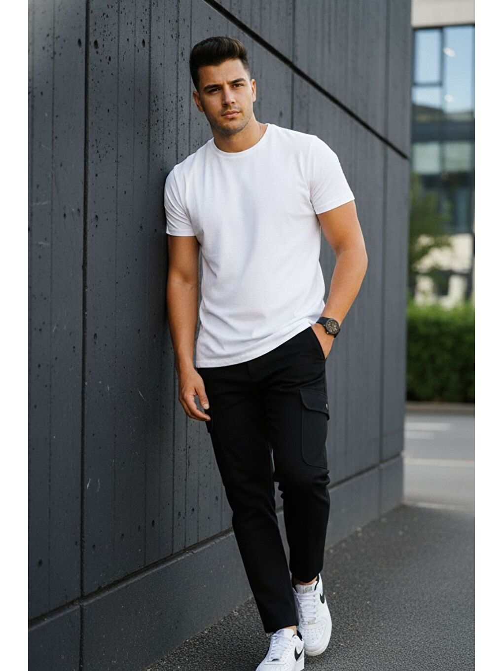 Siyah ERKEK KÖRÜKLÜ JOGGER PAÇA LASTİKSİZ PANTOLON-1