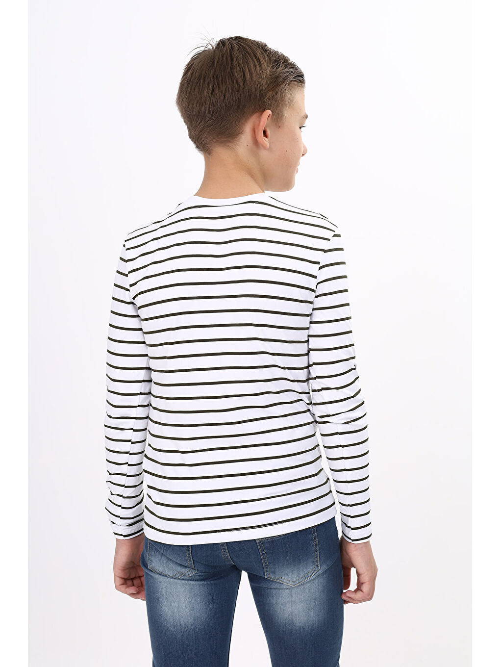 Haki Unisex Çocuk Çizgili Tişört-2