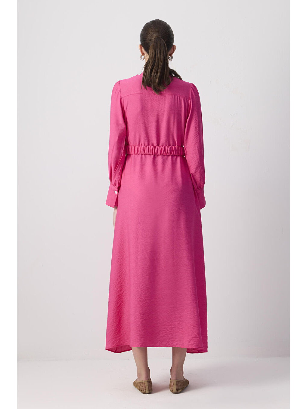 Fuşya Kemerli Viskon Elbise-3