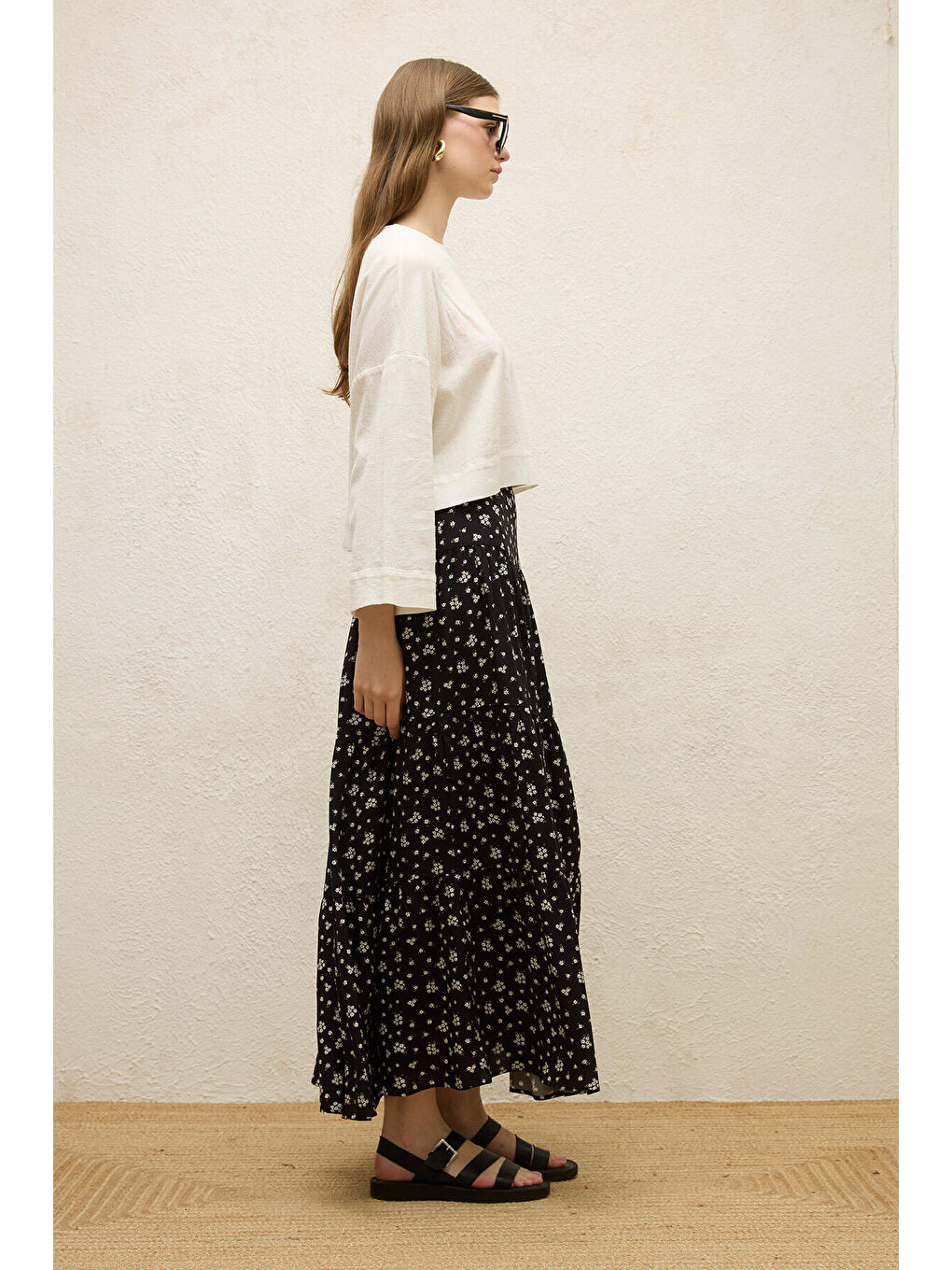 Siyah Viskon Desenli Etek Dıtsy-4