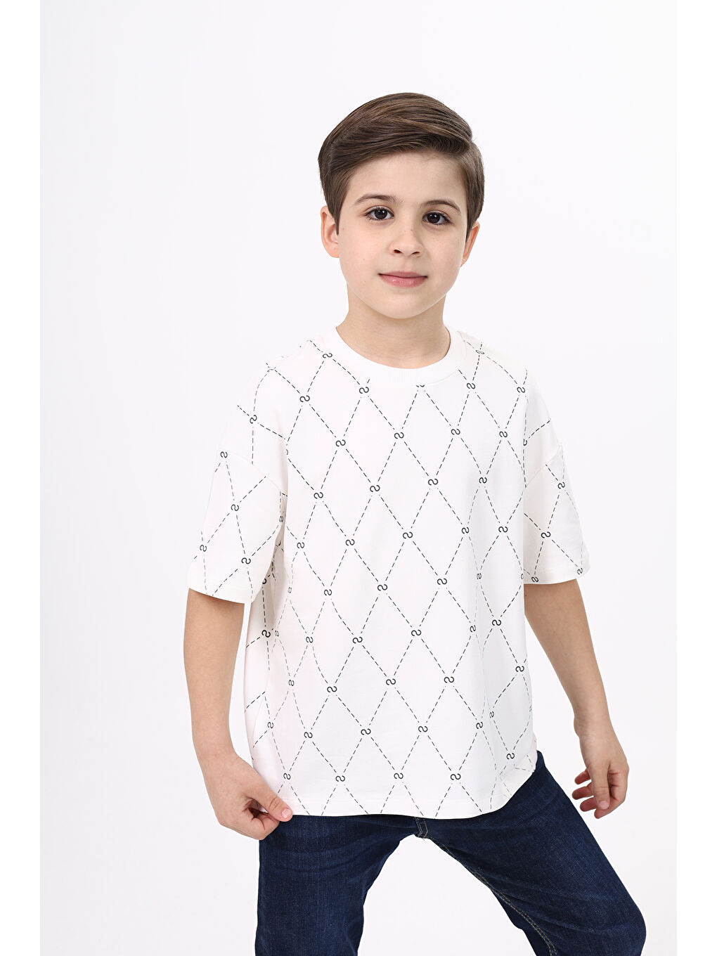 Ekru Unisex Çocuk Baskılı Tişört-1
