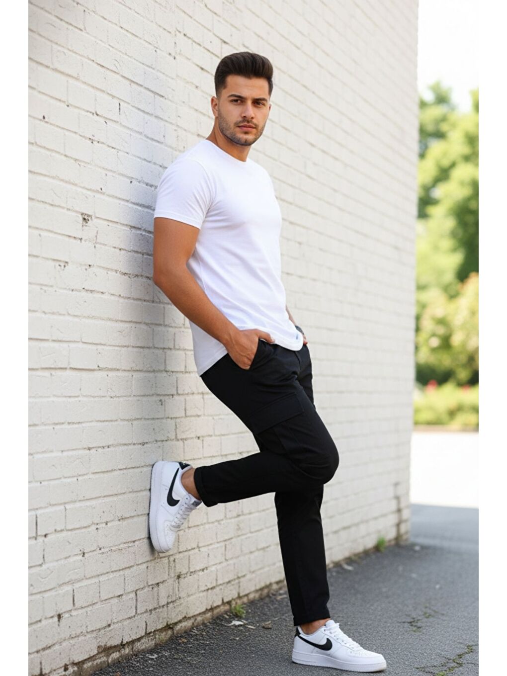 Siyah ERKEK KÖRÜKLÜ JOGGER PAÇA LASTİKSİZ PANTOLON-2