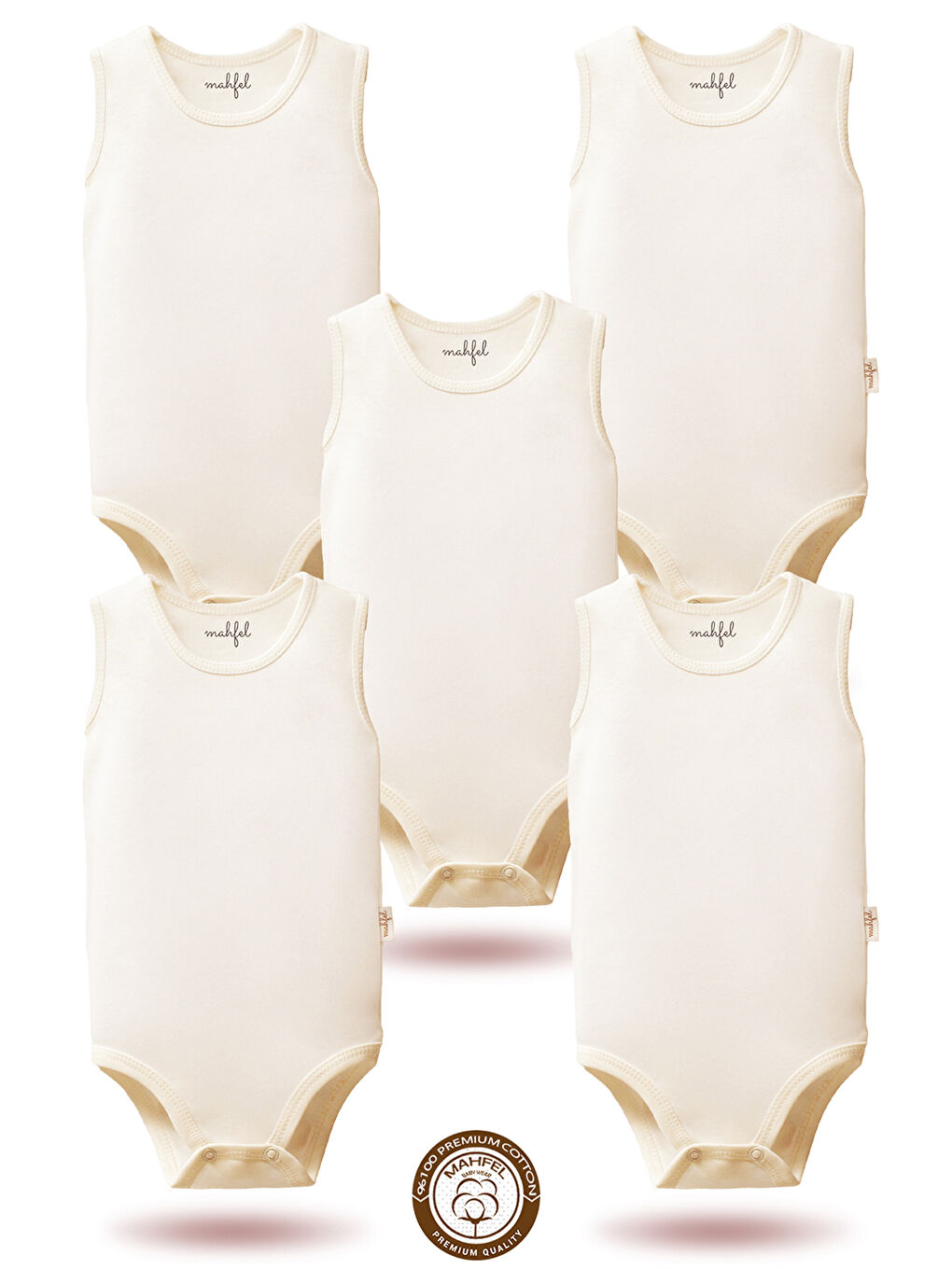 Ekru %100 Pamuklu Kolsuz Basic Çıtçıtlı Bebek Body Zıbın SR