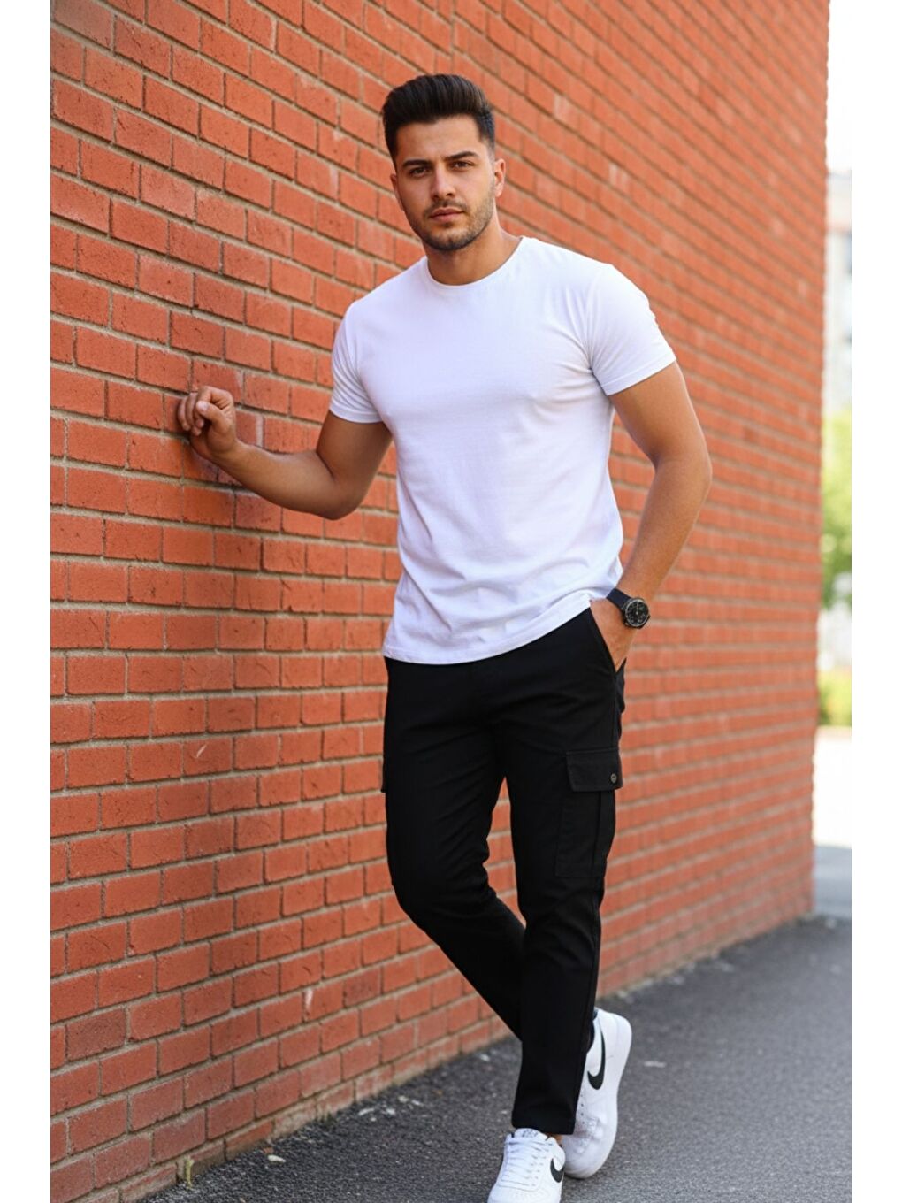 Siyah ERKEK KÖRÜKLÜ JOGGER PAÇA LASTİKSİZ PANTOLON-3