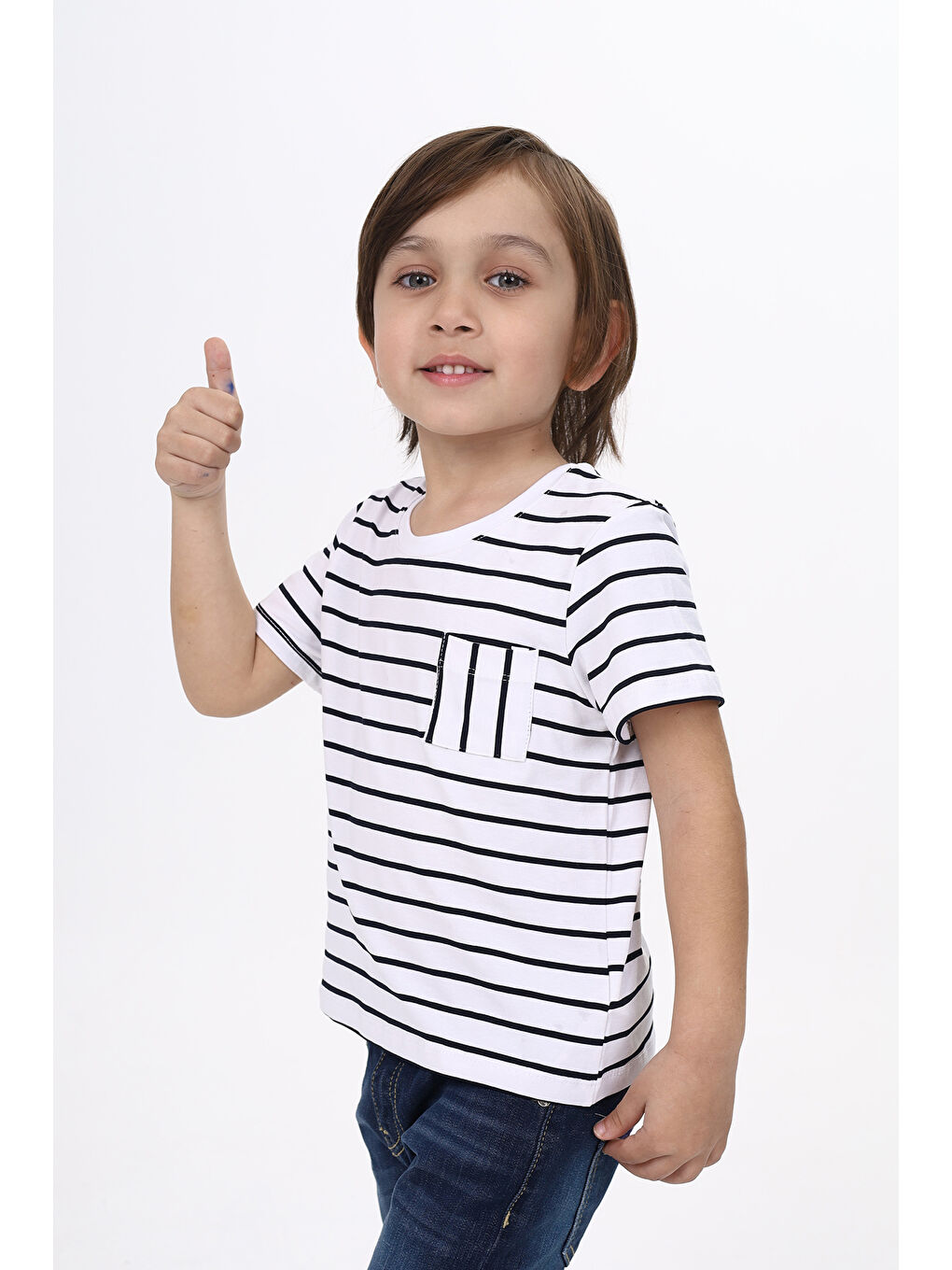 Lacivert Erkek Çocuk Çizgili Tişört-1