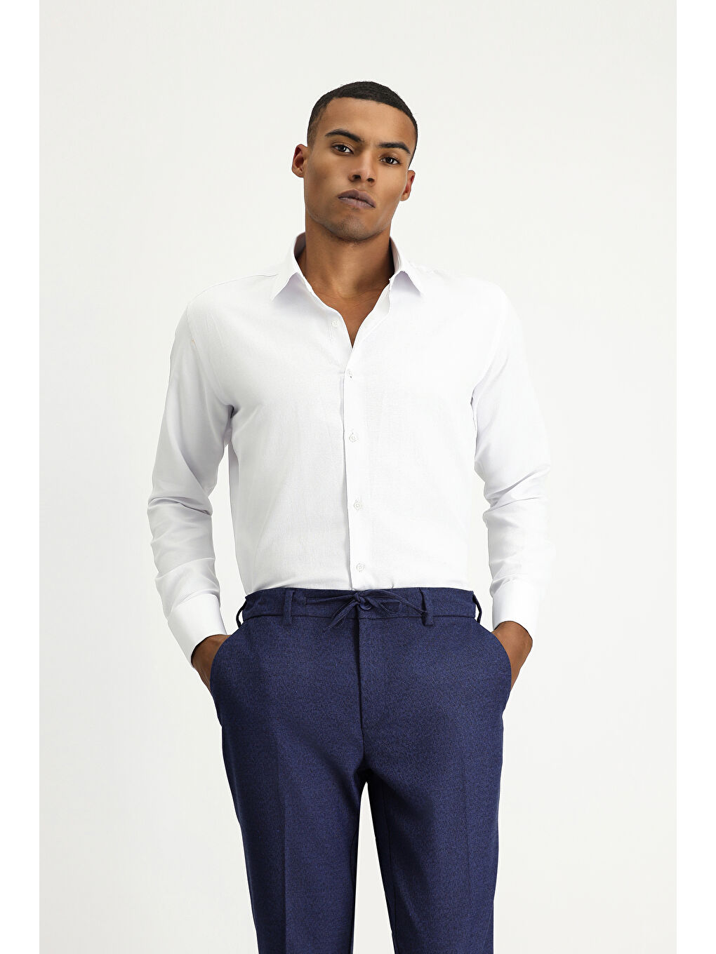 Beyaz Uzun Kol Slim Fit Dar Kesim Klasik Desenli Manşetli Pamuklu Gömlek