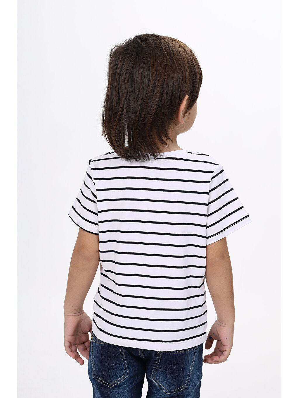 Lacivert Erkek Çocuk Çizgili Tişört-2