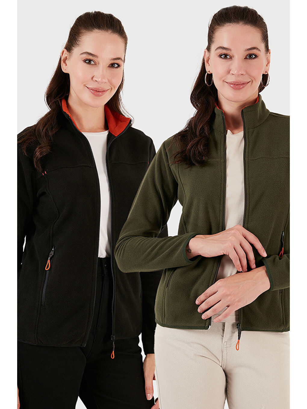 Haki Slim Fit Anti-Pilling Tüylenme Yapmayan Fermuarlı Cepli Hırka 2' li Paket Polar 5907002S2