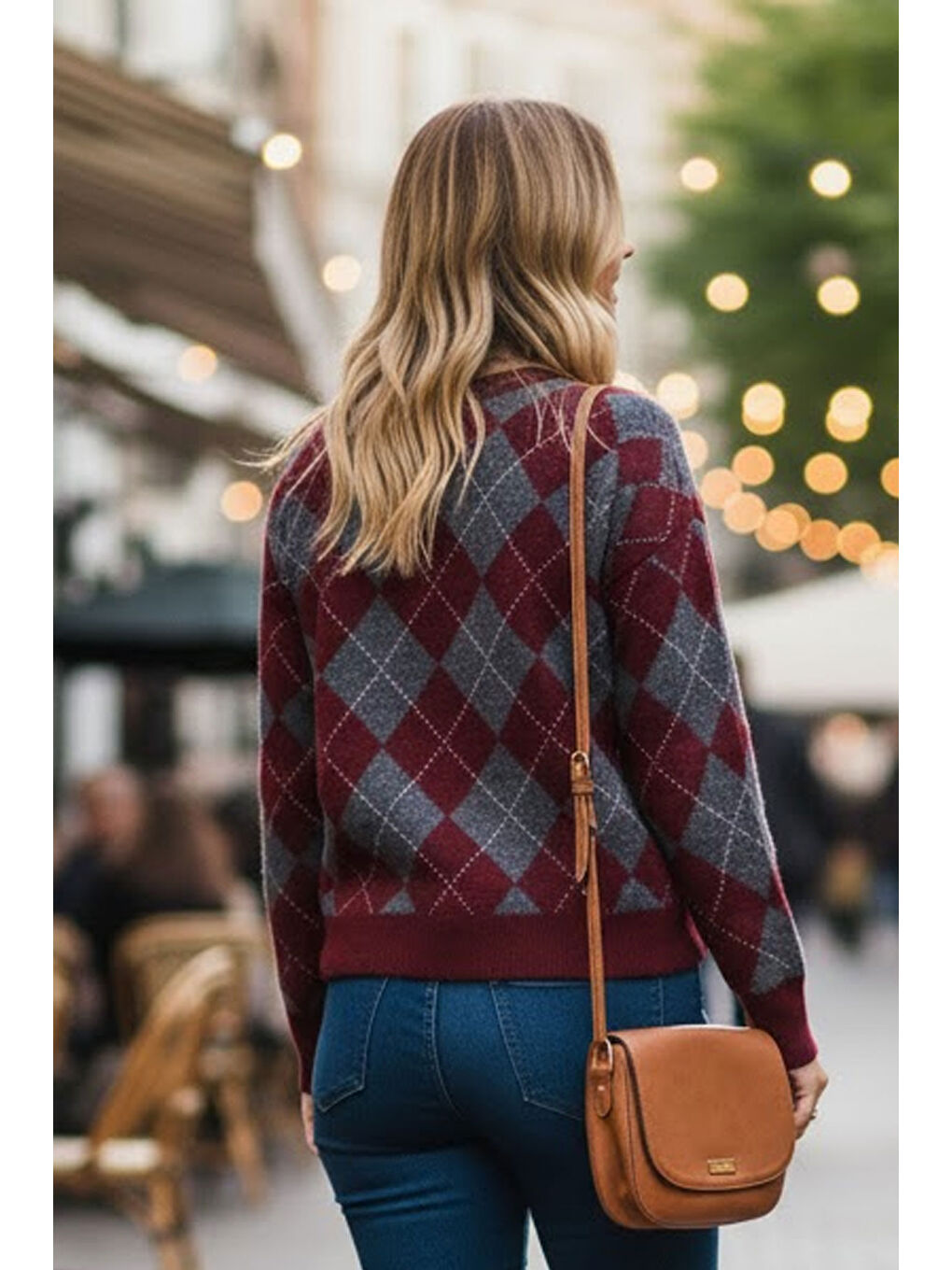 Kadın Bordo Yumuşak Dokulu Geniş Kalıp Bisiklet Yaka Baklava Triko Kazak-2