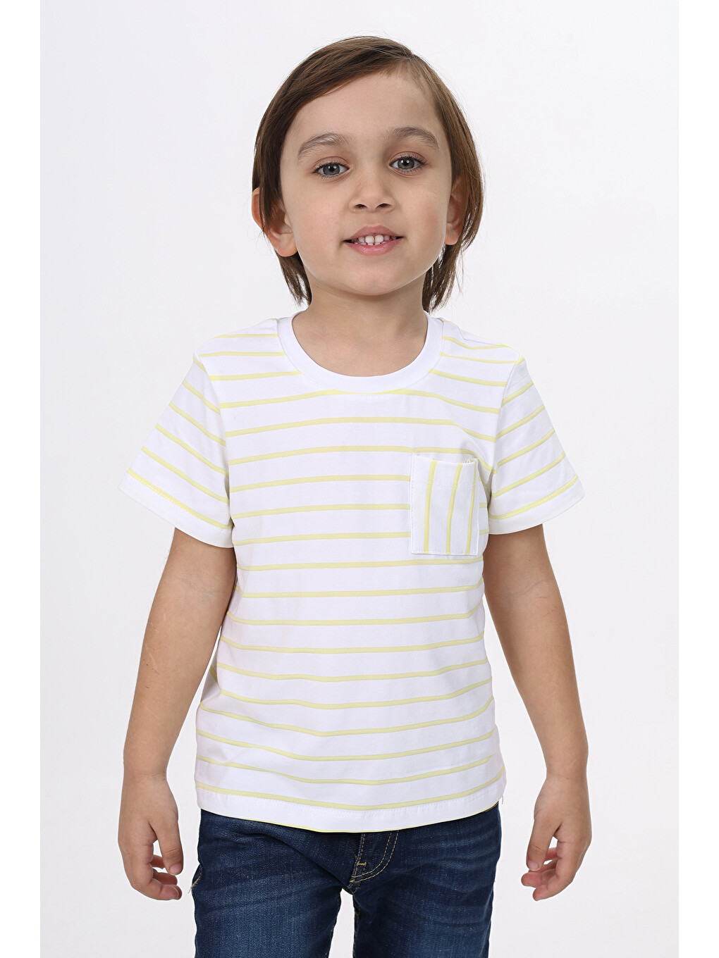 Beyaz Erkek Çocuk Çizgili Tişört-3