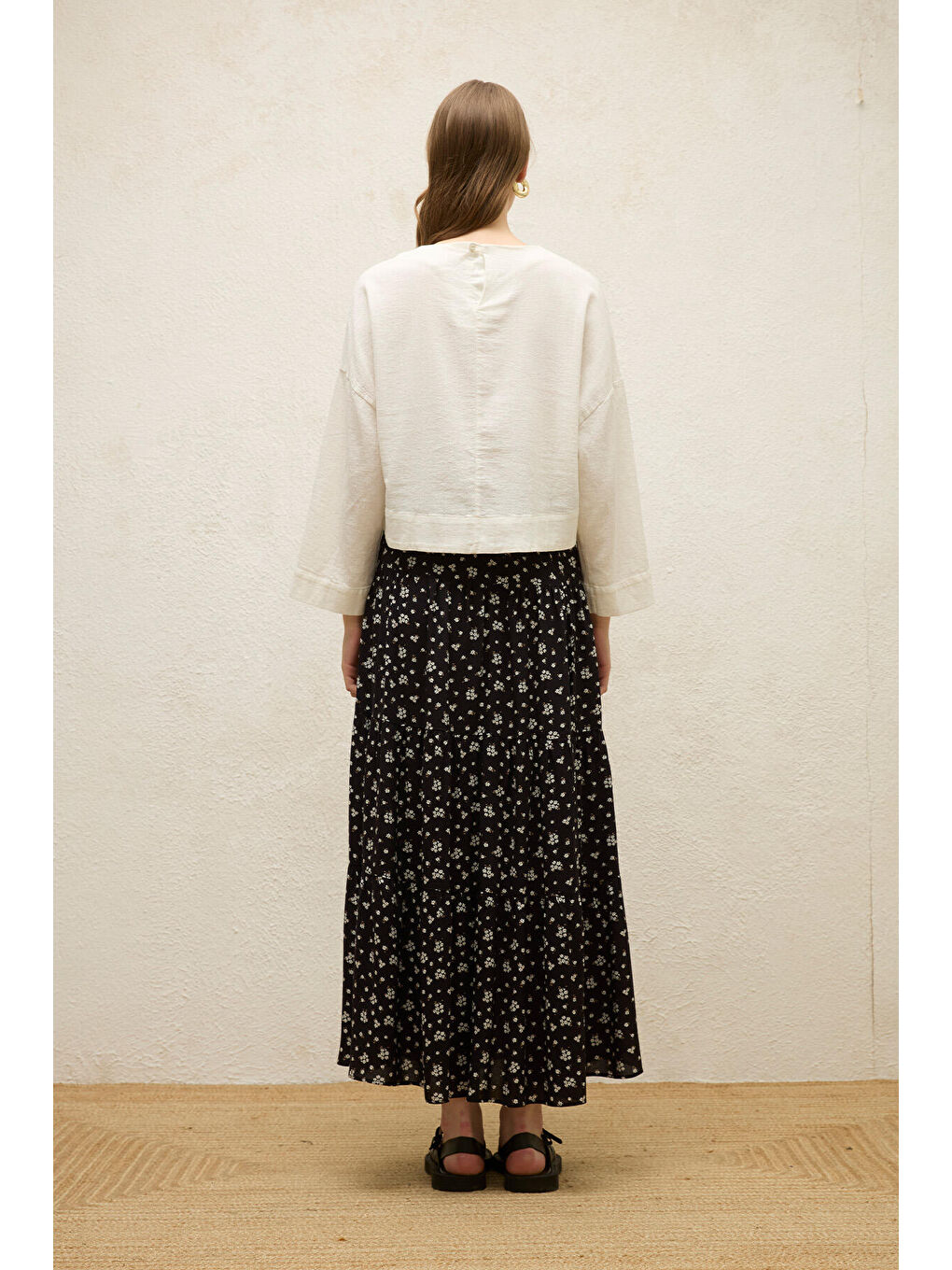 Siyah Viskon Desenli Etek Dıtsy-7