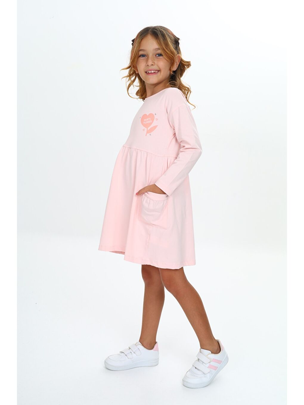 Pembe Kız Çocuk Baskılı Elbise-1