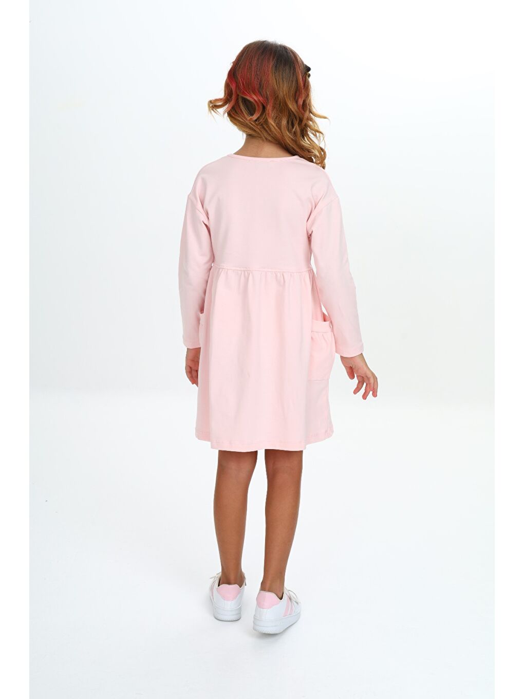 Pembe Kız Çocuk Baskılı Elbise-3