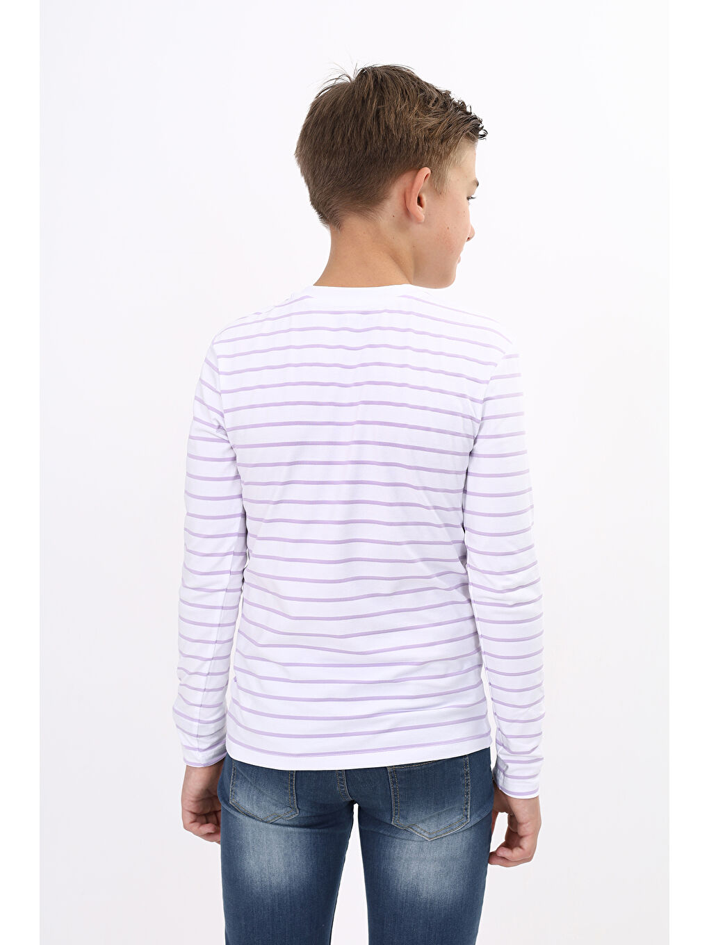 Lila Unisex Çocuk Çizgili Tişört-2