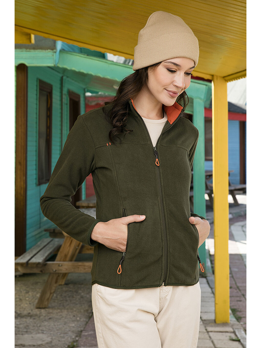 Haki Slim Fit Anti-Pilling Tüylenme Yapmayan Fermuarlı Cepli Hırka 2' li Paket Polar 5907002S2-2