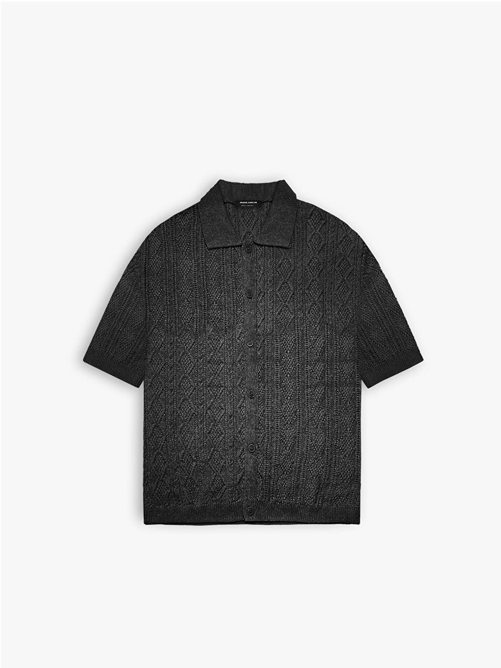 Oversize Desenli Örme Gömlek Siyah-2