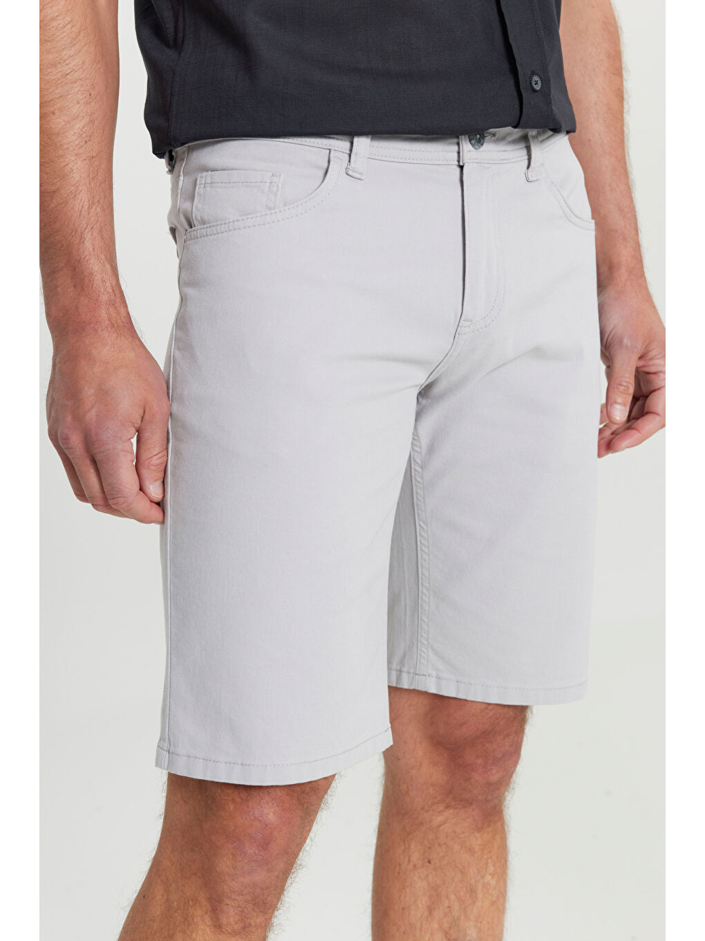 Bej Erkek Taş Slim Fit Dar Kesim Armürlü %100 Pamuk Casual Chino Şort-3