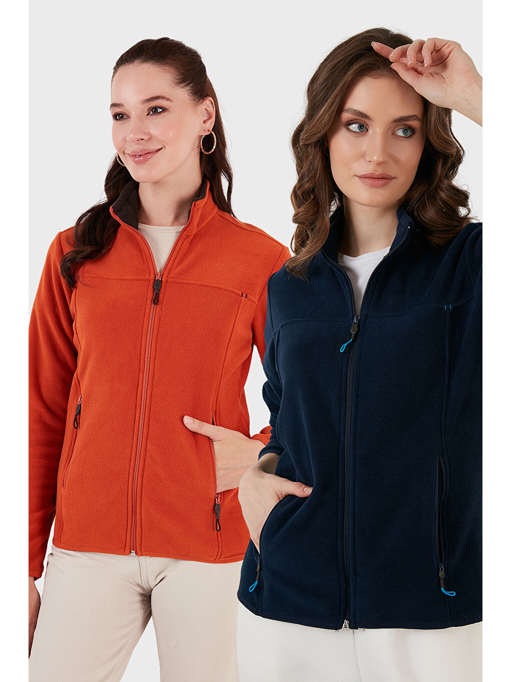 Lacivert Slim Fit Anti-Pilling Tüylenme Yapmayan Fermuarlı Cepli Hırka 2' li Paket Polar 5907002S2