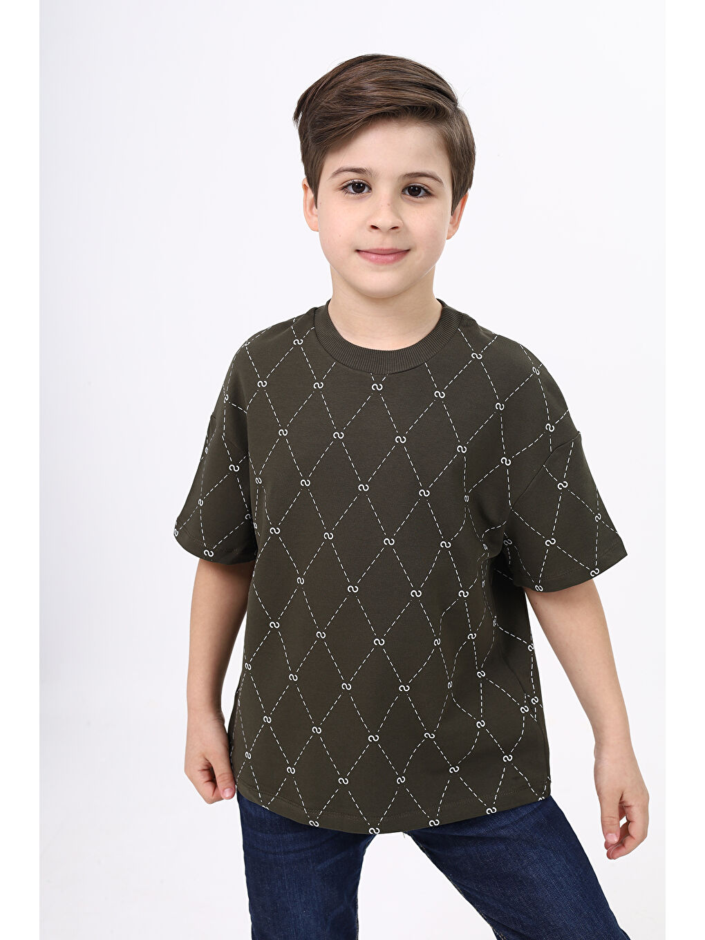 Haki Unisex Çocuk Baskılı Tişört