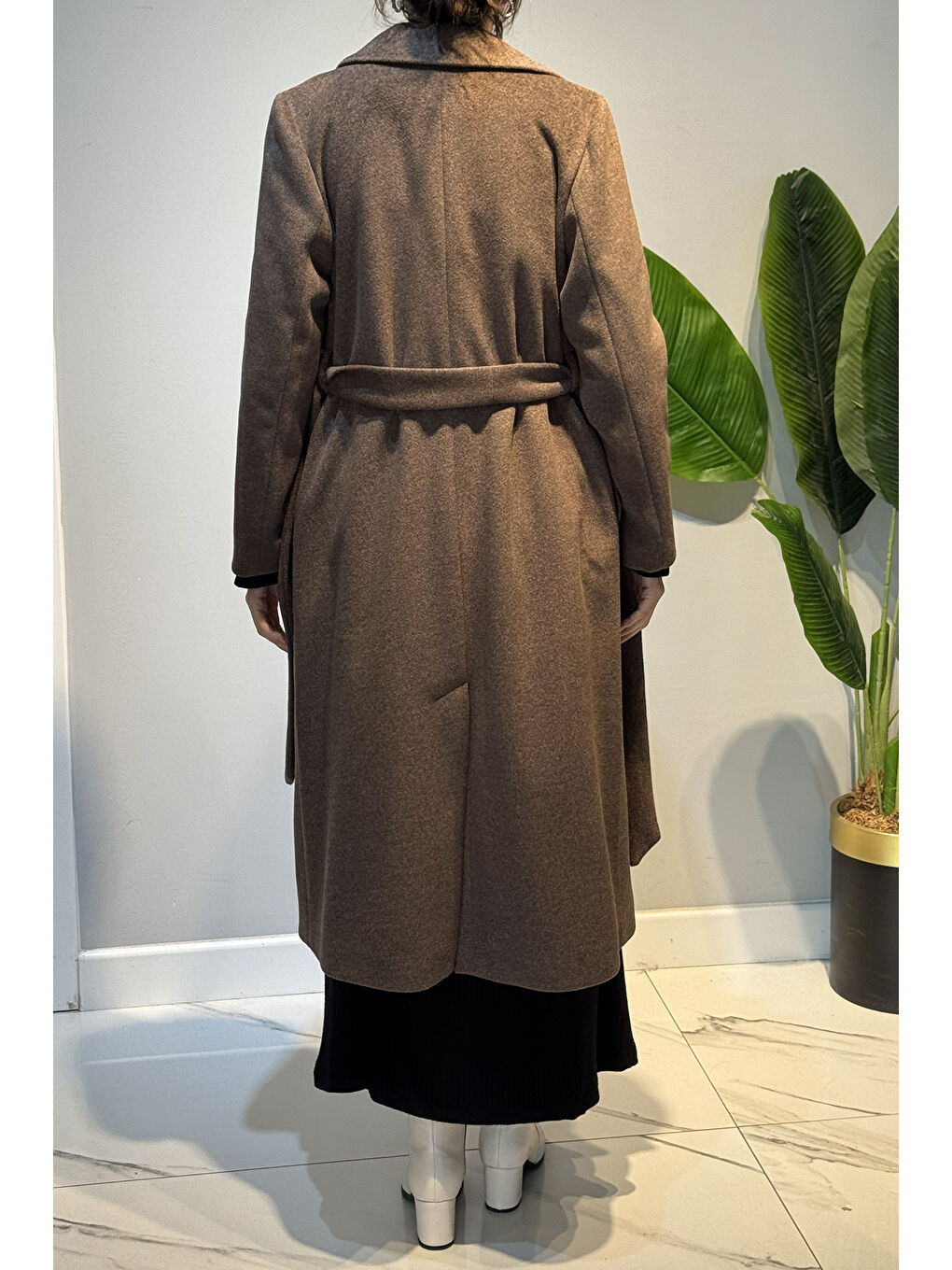 Kadın Kuşak Detay Kaşe Kaban 14334 Kahverengi-3