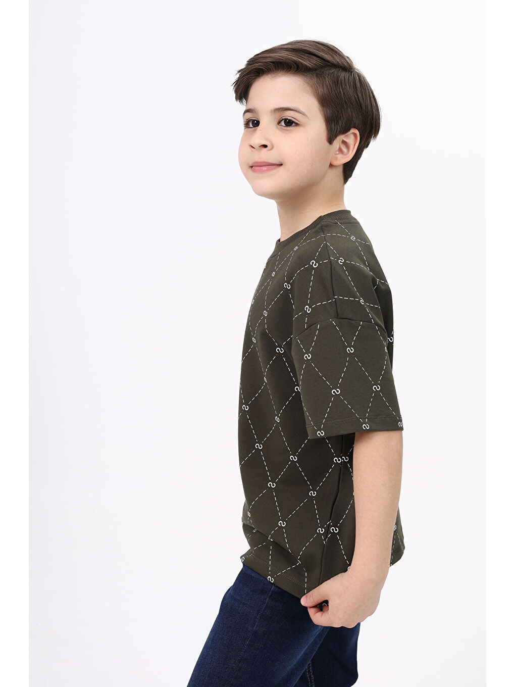 Haki Unisex Çocuk Baskılı Tişört-1