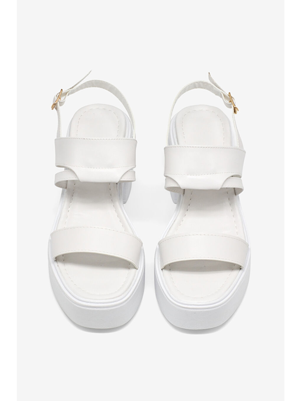 Kadın Beyaz Rahat Kalıp Poli Taban Topuklu Sandalet-1