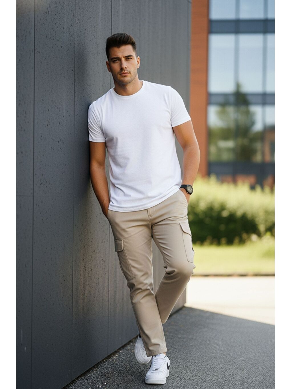 Bej ERKEK KÖRÜKLÜ JOGGER PAÇA LASTİKSİZ PANTOLON-1