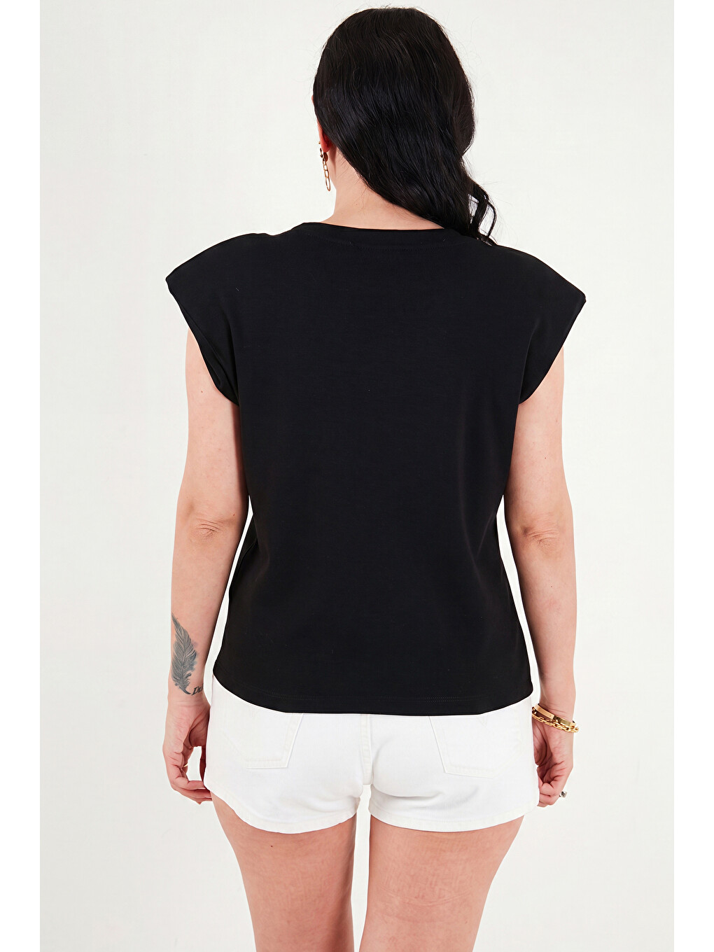Siyah Pamuklu Regular Fit Taş Detaylı Bluz 5866945-5