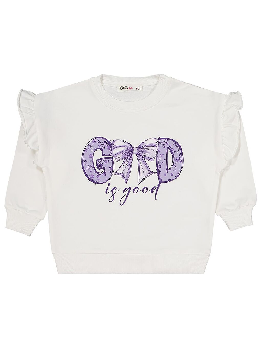 Beyaz Girls Fiyonk Baskılı 2'li Set 2-5 Yaş Takım - Standart-2