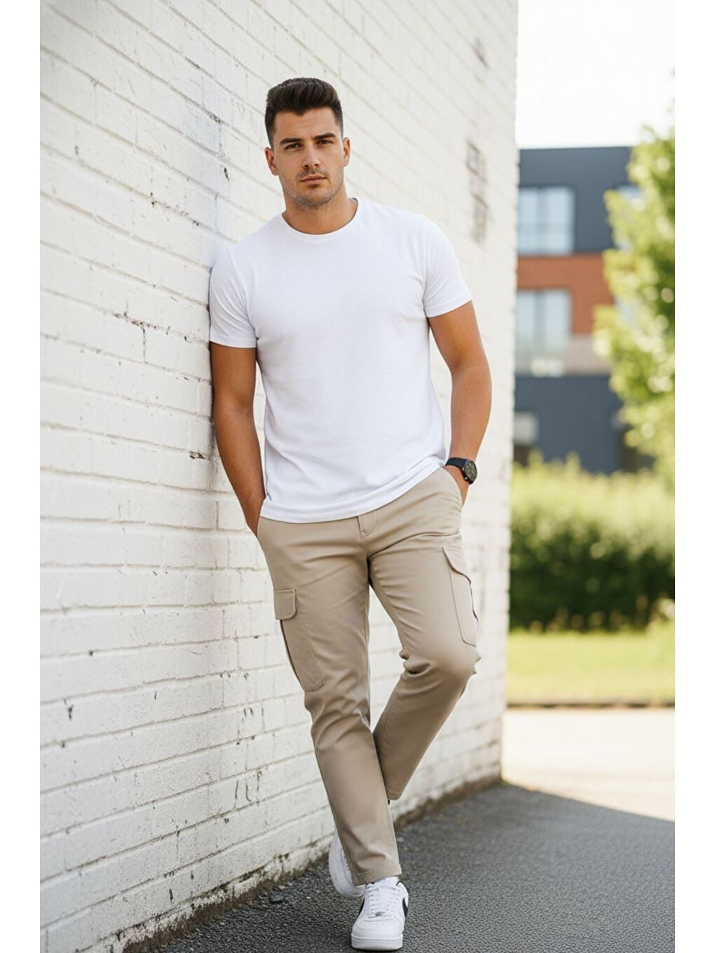 Bej ERKEK KÖRÜKLÜ JOGGER PAÇA LASTİKSİZ PANTOLON-2