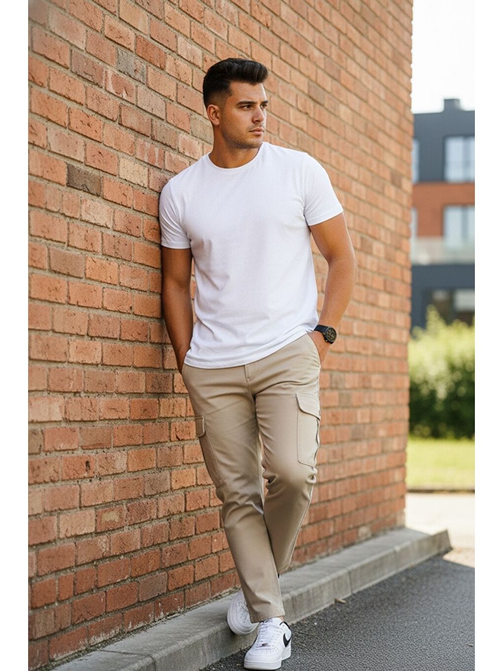 Bej ERKEK KÖRÜKLÜ JOGGER PAÇA LASTİKSİZ PANTOLON-3