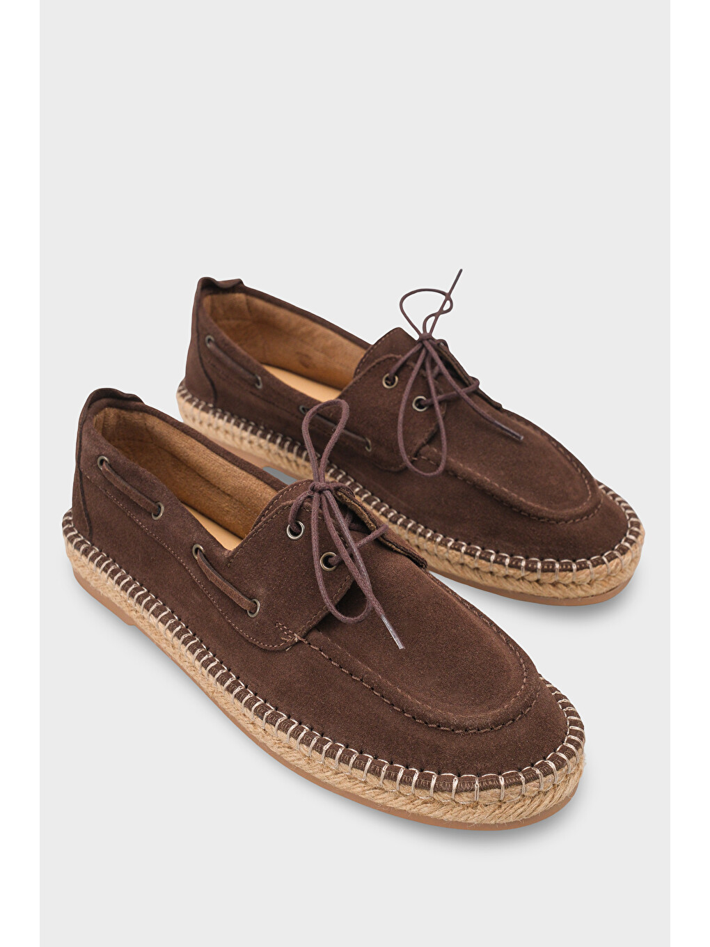 Kahverengi Drake Hakiki Deri Süet Espadril Tabanlı Erkek Ayakkabı-1