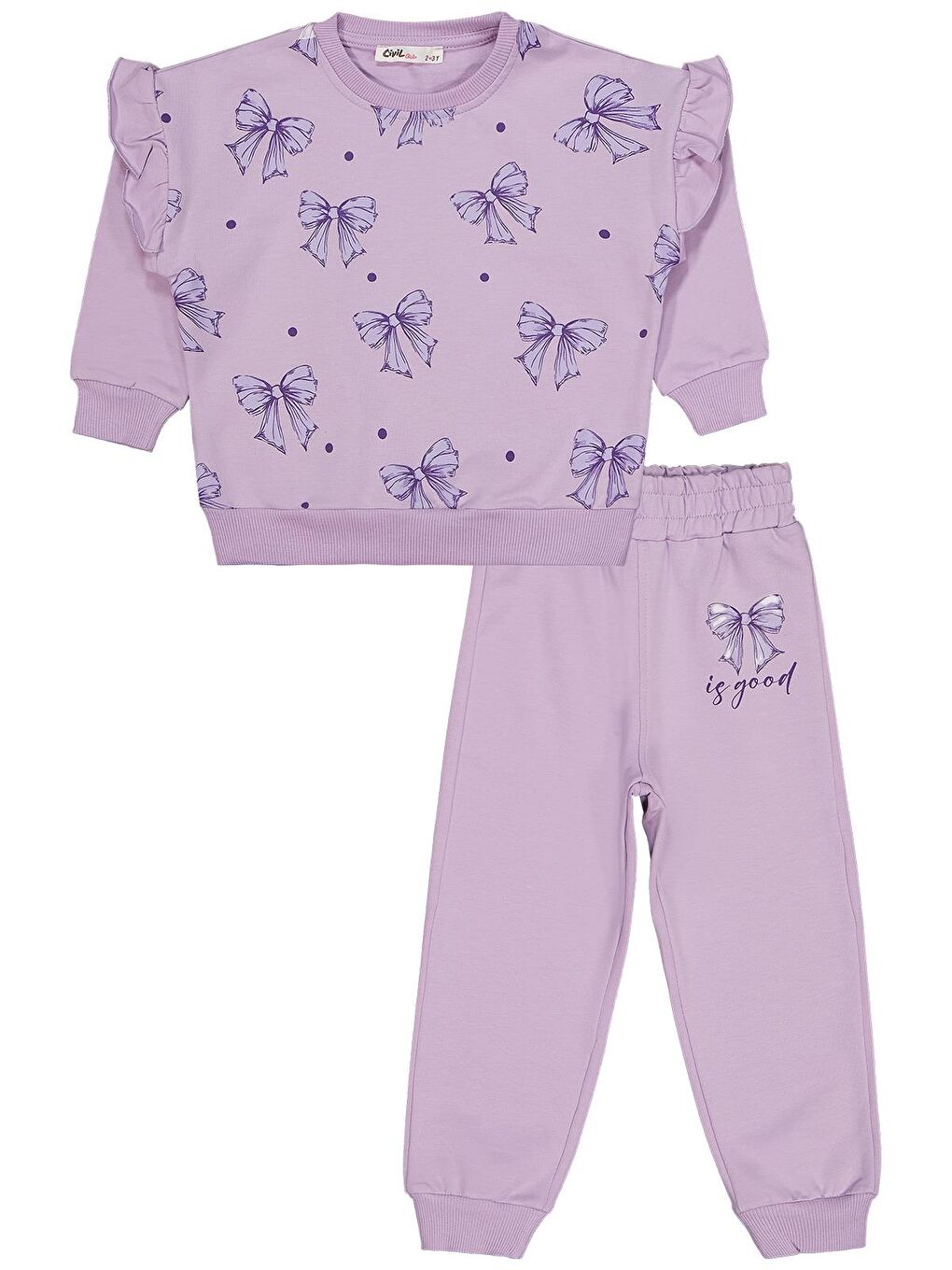 Beyaz Girls Fiyonk Baskılı 2'li Set 2-5 Yaş Takım - Standart-4