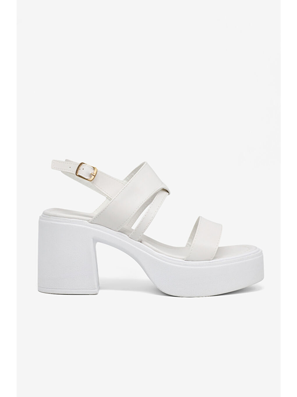Kadın Beyaz Rahat Kalıp Poli Taban Topuklu Sandalet-5