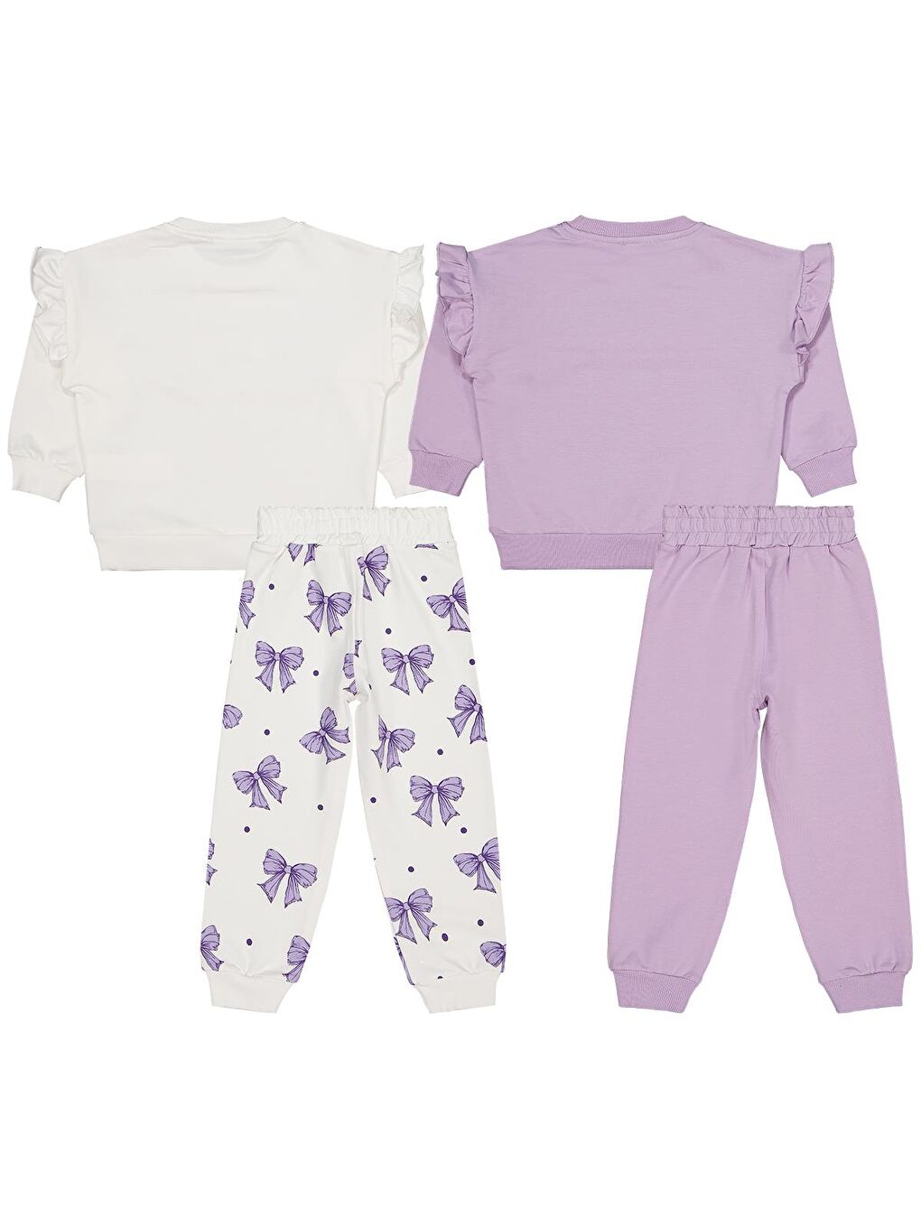 Beyaz Girls Fiyonk Baskılı 2'li Set 2-5 Yaş Takım - Standart-6