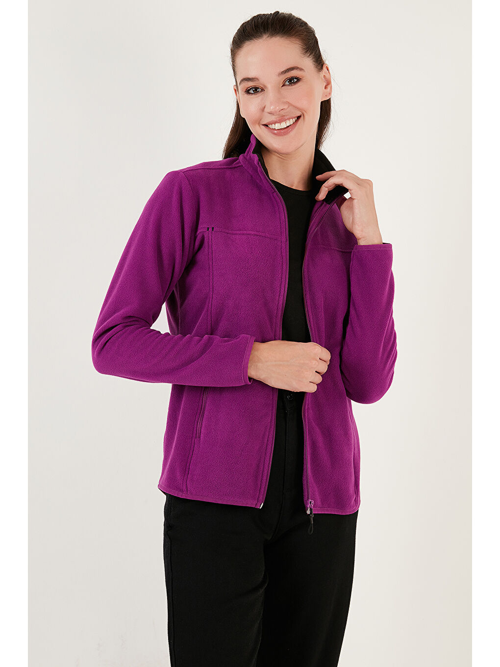 Mor Slim Fit Anti-Pilling Tüylenme Yapmayan Fermuarlı Cepli Hırka 2' li Paket Polar 5907002S2-2