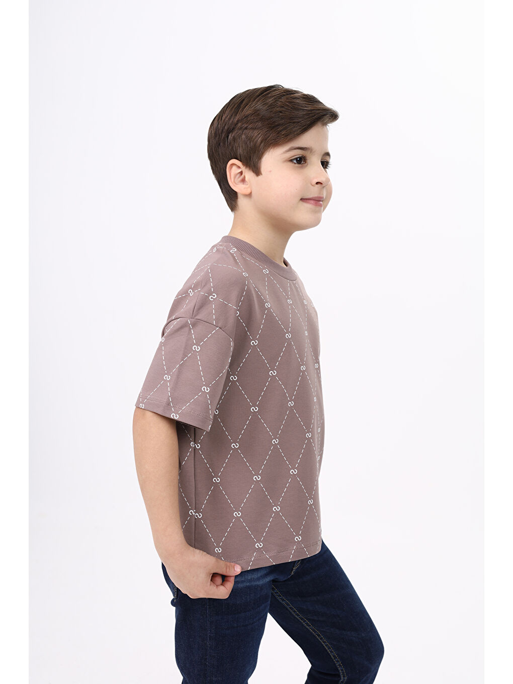 Kahverengi Unisex Çocuk Baskılı Tişört-3