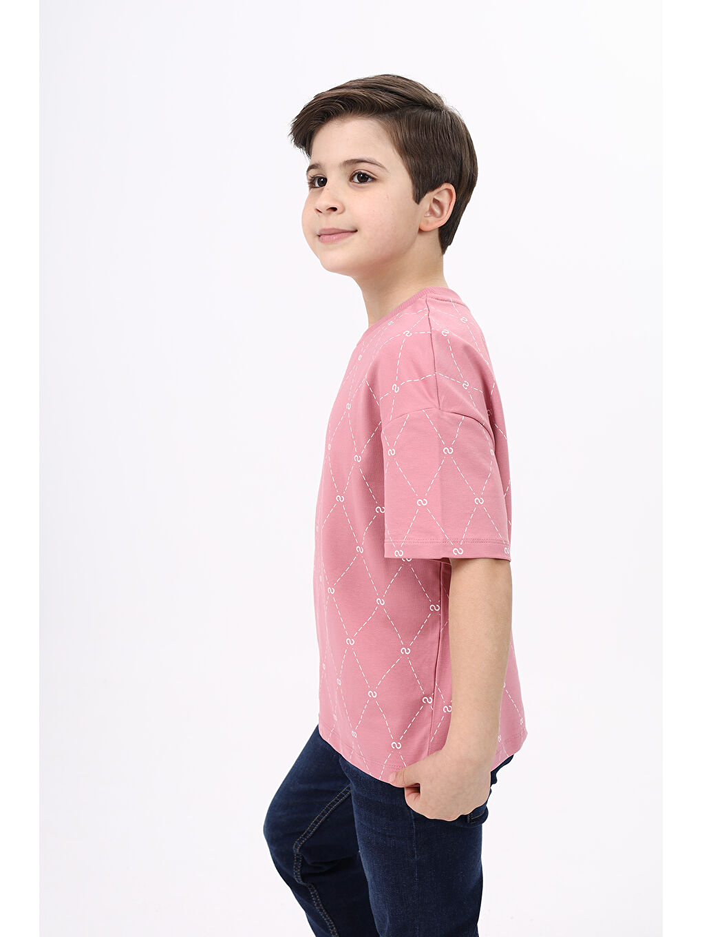 Pembe Unisex Çocuk Baskılı Tişört-1
