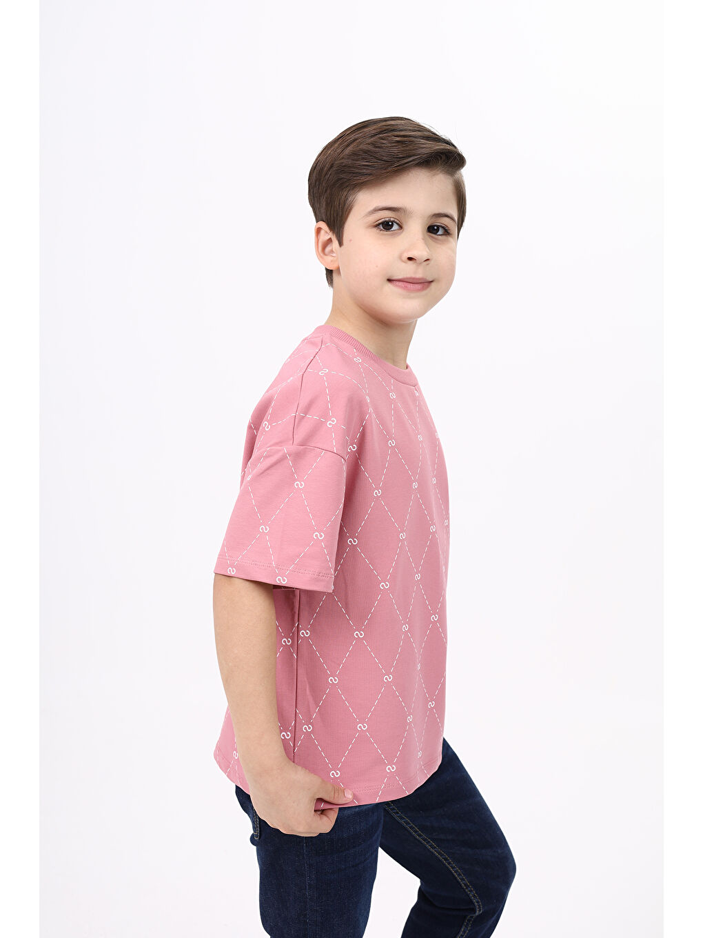 Pembe Unisex Çocuk Baskılı Tişört-2