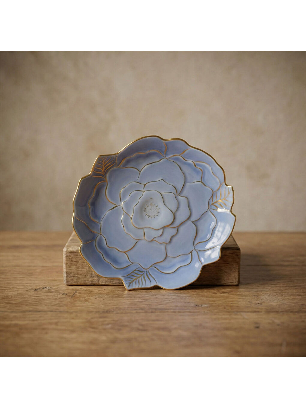 Ekru Rose Premium El Dekoru Dekoratif Porselen Tabak 21 cm Mavi