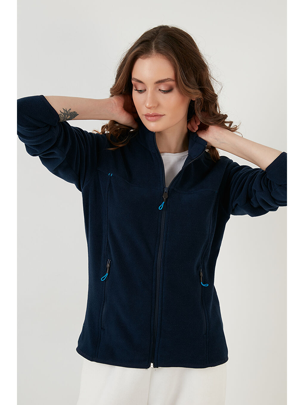 Ekru Slim Fit Anti-Pilling Tüylenme Yapmayan Fermuarlı Cepli Hırka 2' li Paket Polar 5907002S2-2