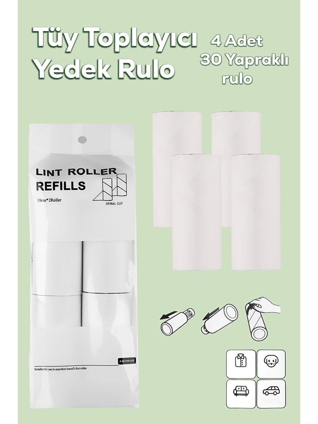 3108 Kedi Köpek Tüy Toplayıcı Yedek Rulo 4 Adet